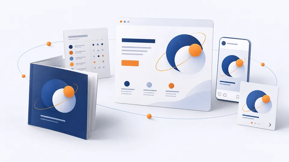A guide, media plan, web page and social creative connected as one campaign.